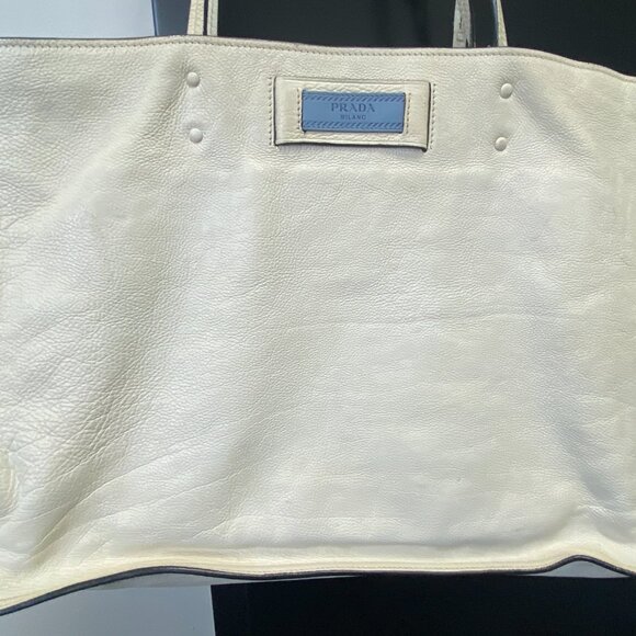 Prada Cream Glace Calf Leather Etiquette Tote Bag - Picture 3 of 16